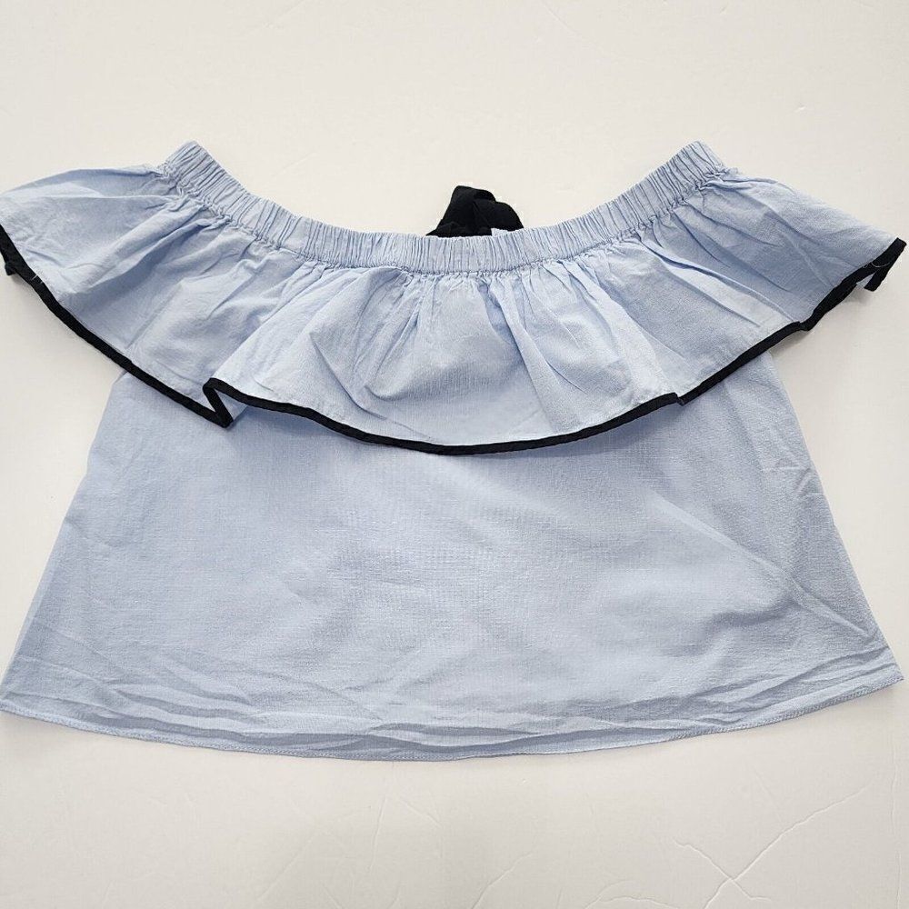 Zara‎ Off-Shoulder - Size S - Back Tie Ruffle Top Baby Blye